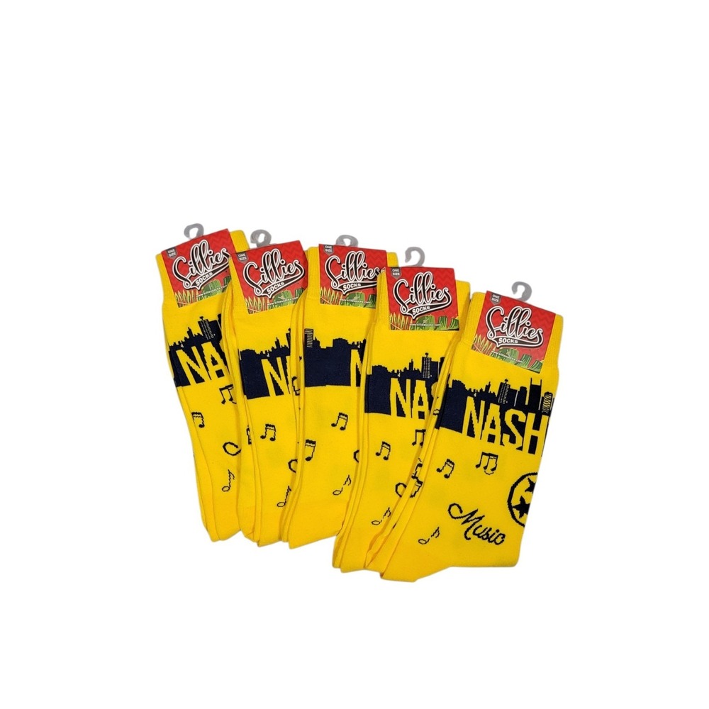 New with Tags Sillies Socks One Size Nashville Yellow 5 Pairs
